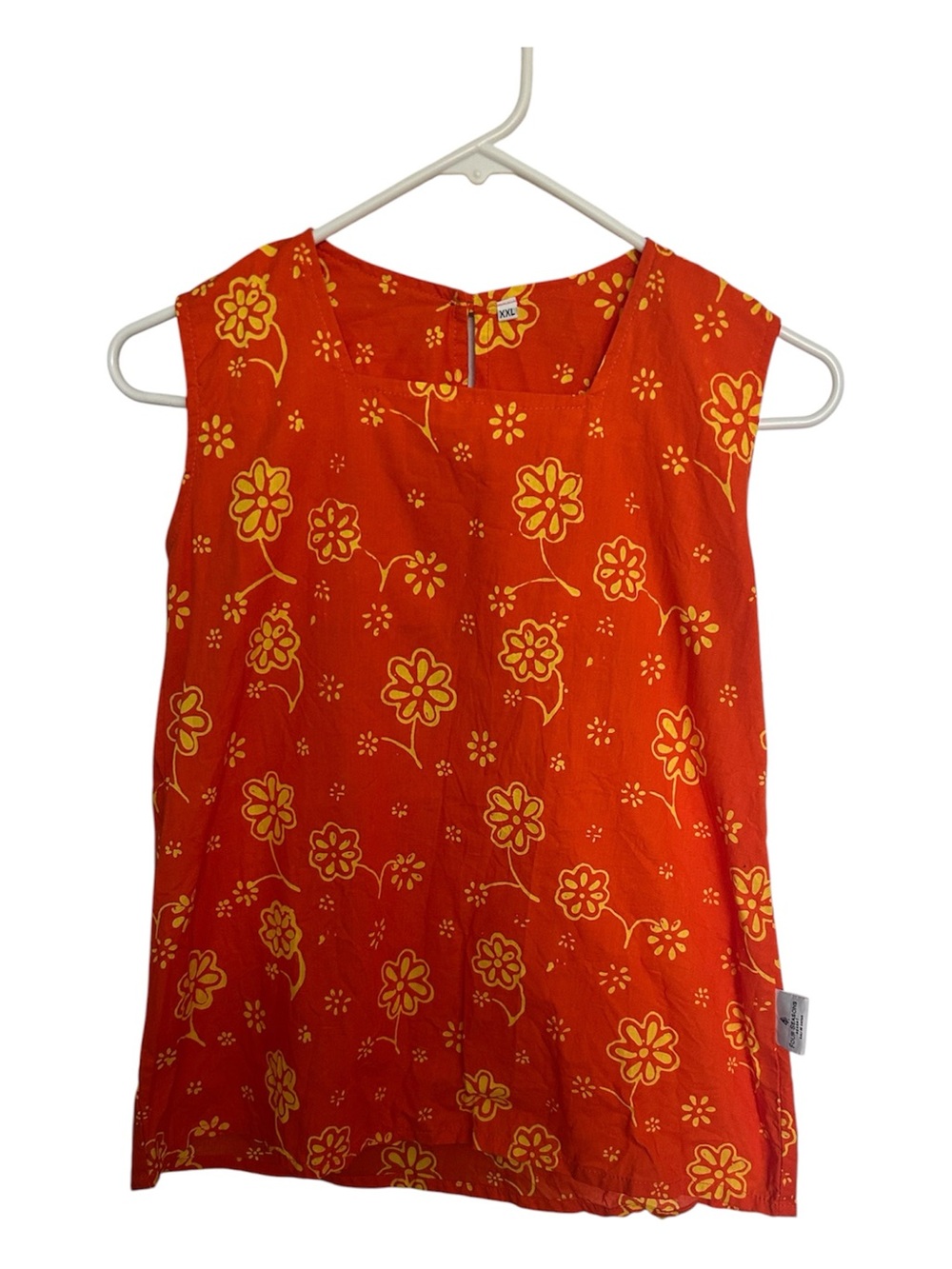 Bright Orange Four Seasons Resort Floral Sleeveless Top